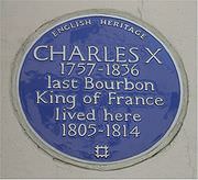 Blue plaque al n.72 di South Audley Street, Londra, abitazione di Carlo X dal 1805 al 1814 