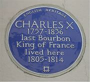Blue plaque al n.72 di South Audley Street, Londra, abitazione di Carlo X dal 1805 al 1814