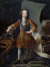 Un dipinto raffigurante Luigi XV in giovane età, di Hyacinthe Rigaud. 