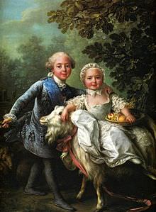 Carlo Filippo con la sorella minore Clotilde su una capra 