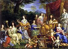 La famiglia reale francese: Enrichetta Maria è la prima a sinistra con il tridente in mano. 