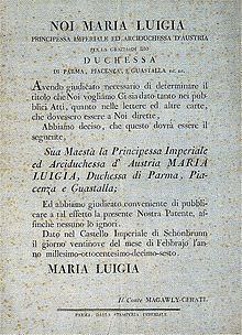 Il decreto con cui Maria Luisa d'Austria italianizzò il suo nome in Maria Luigia.