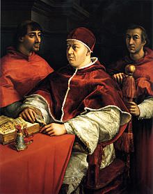 Raffaello, Ritratto di papa Leone X con i cardinali Giulio de' Medici e Luigi de' Rossi, 1518-1519, Firenze, Galleria degli Uffizi. 
