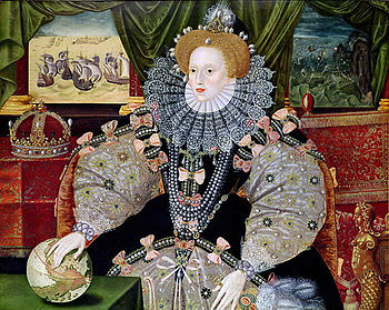 Il ritratto di Elisabetta, detto The Armada Portrait, fu dipinto intorno al 1588 per commemorare la disfatta dell'Invincibile Armata. Elisabetta tiene la mano sul globo, simbolo di autorità, mentre sullo sfondo è raffigurato l'evento. 