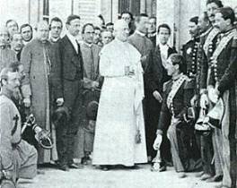Pio IX con il re delle Due Sicilie Francesco II (a sinistra con il frac scuro) nel 1862. 