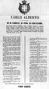 Editto dell'8 febbraio 1848 con il quale si avvisava la popolazione della concessione dello Statuto e se ne dava lo schema in 14 articoli. 