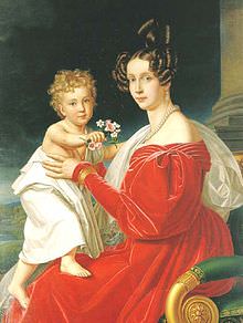 Francesco Giuseppe in braccio alla madre Sofia di Wittelsbach. 